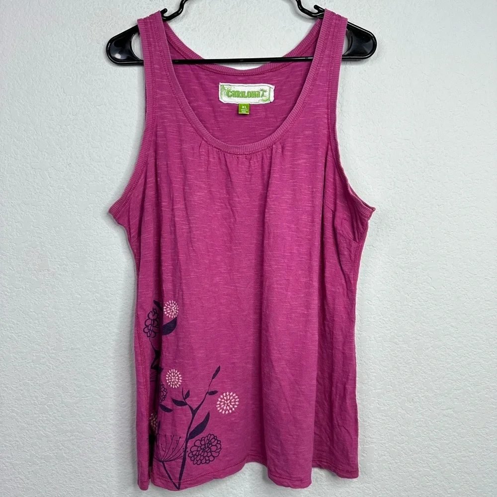 Cariloha Shirt Womens‎ XL Pink Floral Organic Hawaiian Coastal Beach Resort Boho